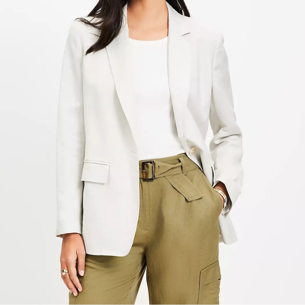 Ann Taylor Loft Linen Oversized White Blazer